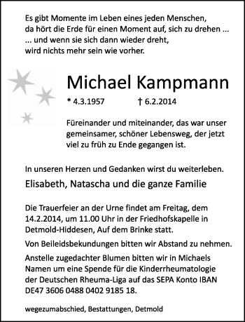 Anzeige  Michael Kampmann  Lippische Landes-Zeitung