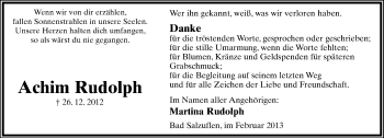 Anzeige  Achim Rudolph  Lippische Landes-Zeitung