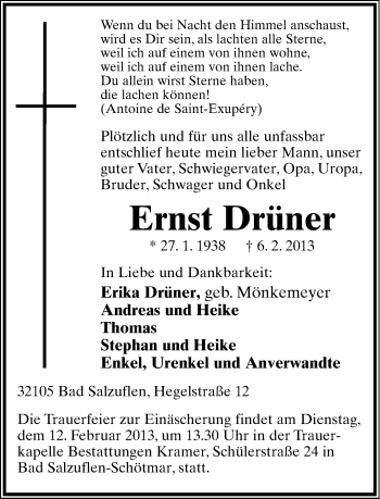 Anzeige  Ernst Drüner  Lippische Landes-Zeitung