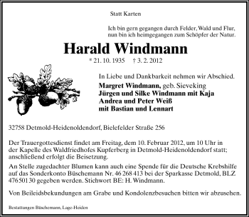 Anzeige  Harald Windmann  Lippische Landes-Zeitung