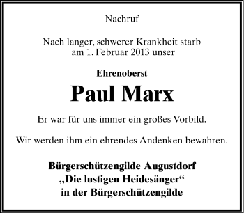 Anzeige  Paul Marx  Lippische Landes-Zeitung