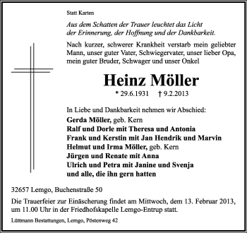 Anzeige  Heinz Möller  Lippische Landes-Zeitung