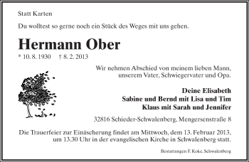 Anzeige  Hermann Ober  Lippische Landes-Zeitung