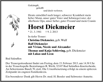 Anzeige  Horst Diekmeier  Lippische Landes-Zeitung
