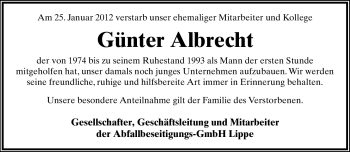 Anzeige  Günter Albrecht  Lippische Landes-Zeitung