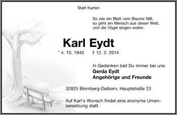 Anzeige  Karl Eydt  Lippische Landes-Zeitung