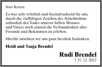 Anzeige  Rudi Brendel  Lippische Landes-Zeitung