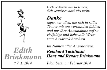 Anzeige  Edith Brinkmann  Lippische Landes-Zeitung
