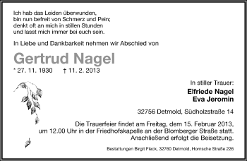 Anzeige  Gertrud Nagel  Lippische Landes-Zeitung