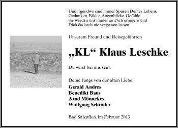 Anzeige  Klaus Leschke  Lippische Landes-Zeitung