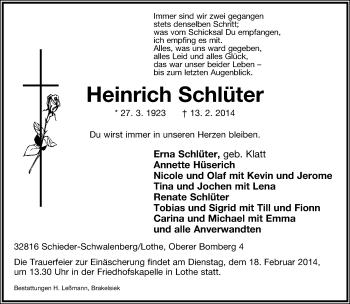 Anzeige  Heinrich Schlüter  Lippische Landes-Zeitung