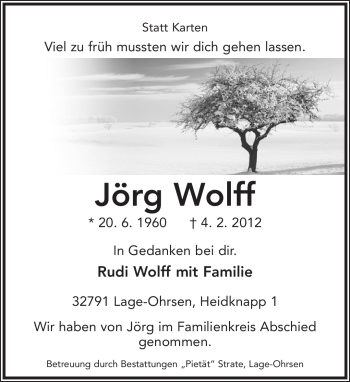 Anzeige  Jörg Wolff  Lippische Landes-Zeitung