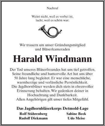Anzeige  Harald Windmann  Lippische Landes-Zeitung