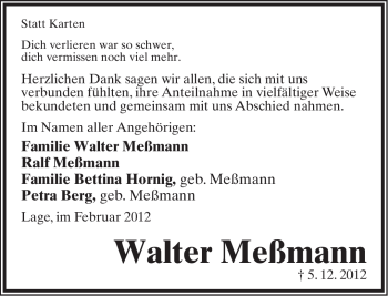 Anzeige  Walter Meßmann  Lippische Landes-Zeitung