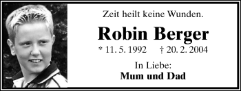 Anzeige  Robin Berger  Lippische Landes-Zeitung