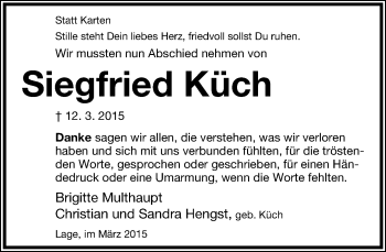 Anzeige  Siegfried Küch  Lippische Landes-Zeitung