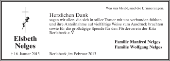 Anzeige  Elsbeth Nelges  Lippische Landes-Zeitung