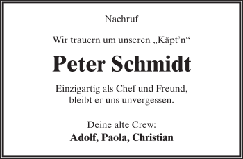 Anzeige  Peter Schmidt  Lippische Landes-Zeitung