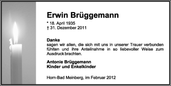Anzeige  Erwin Brüggemann  Lippische Landes-Zeitung