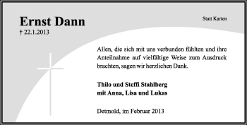 Anzeige  Ernst Dann  Lippische Landes-Zeitung
