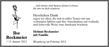 Anzeige  Ilse Beckmeier  Lippische Landes-Zeitung