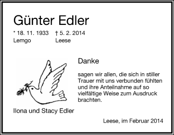 Anzeige  Günter Edler  Lippische Landes-Zeitung