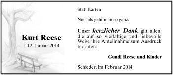Anzeige  Kurt Reese  Lippische Landes-Zeitung