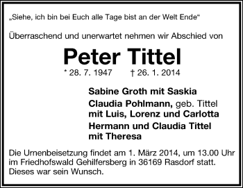 Anzeige  Peter Tittel  Lippische Landes-Zeitung