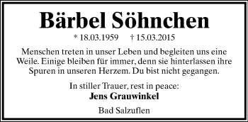 Anzeige  Bärbel Söhnchen  Lippische Landes-Zeitung