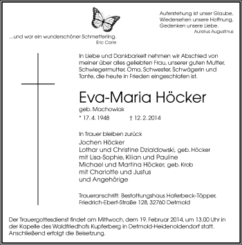 Anzeige  Eva-Maria Höcker  Lippische Landes-Zeitung