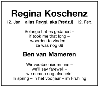 Anzeige  Regina Koschenz  Lippische Landes-Zeitung