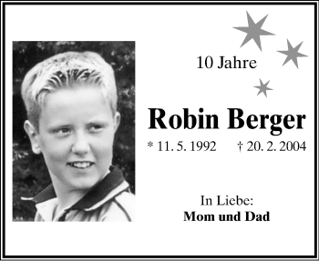 Anzeige  Robin Berger  Lippische Landes-Zeitung