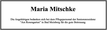 Anzeige  Maria Mitschke  Lippische Landes-Zeitung