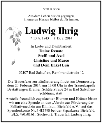 Anzeige  Ludwig Ihrig  Lippische Landes-Zeitung