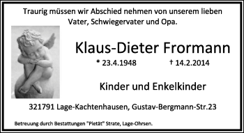 Anzeige  Klaus-Dieter  Frormann  Lippische Landes-Zeitung