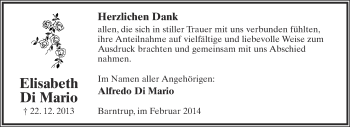 Anzeige  Elisabeth Di Mario  Lippische Landes-Zeitung