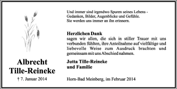 Anzeige  Albrecht Tille-Reineke Tille-Reineke  Lippische Landes-Zeitung
