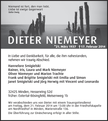 Anzeige  Dieter Niemeyer  Lippische Landes-Zeitung