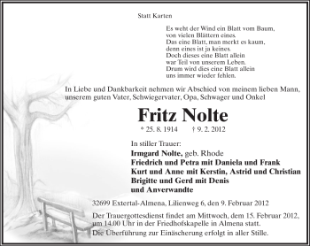 Anzeige  Fritz Nolte  Lippische Landes-Zeitung