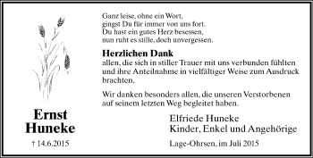 Anzeige  Ernst Huneke  Lippische Landes-Zeitung