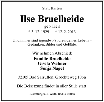 Anzeige  Ilse Bruelheide  Lippische Landes-Zeitung