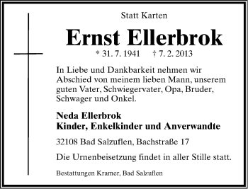 Anzeige  Ernst Ellerbrok  Lippische Landes-Zeitung