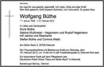Anzeige  Wolfgang Büthe  Lippische Landes-Zeitung