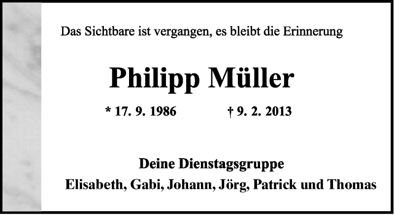  Traueranzeige für Philipp Müller vom 16.02.2013 aus Lippische Landes-Zeitung