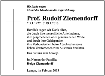 Anzeige  Rudolf Ziemendorff  Lippische Landes-Zeitung