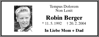 Anzeige  Robin Berger  Lippische Landes-Zeitung