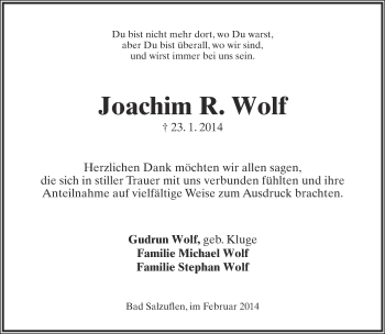 Anzeige  Joachim R. Wolf  Lippische Landes-Zeitung