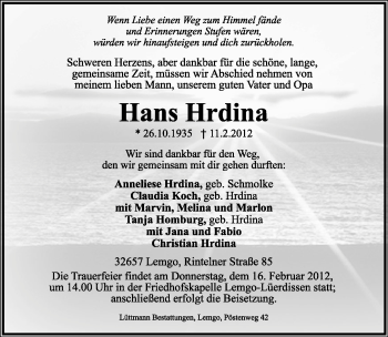 Anzeige  Hans Hrdina  Lippische Landes-Zeitung