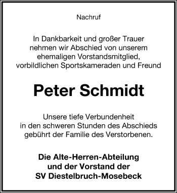 Anzeige  Peter Schmidt  Lippische Landes-Zeitung