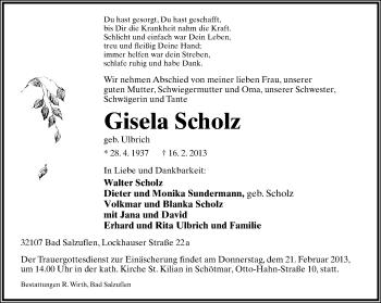 Anzeige  Gisela Scholz  Lippische Landes-Zeitung